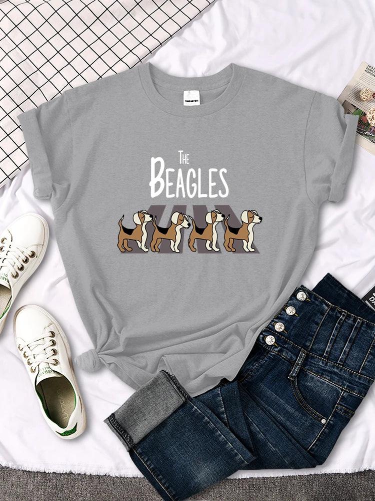 Four Beagles Crossing The Road Printed Female Tshirt Classic Slim Tees Tshirts Anime Clothes Summer Vintage Women T-shirts - Lizard Vigilante