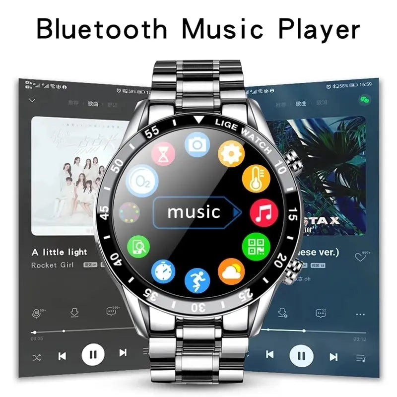 LIGE 2024 Smart Watch Men Full Circle Digital Touch Screen Bluetooth Call Men Smartwatch Waterproof Sport Activity Fitness Watch+Box - Lizard Vigilante