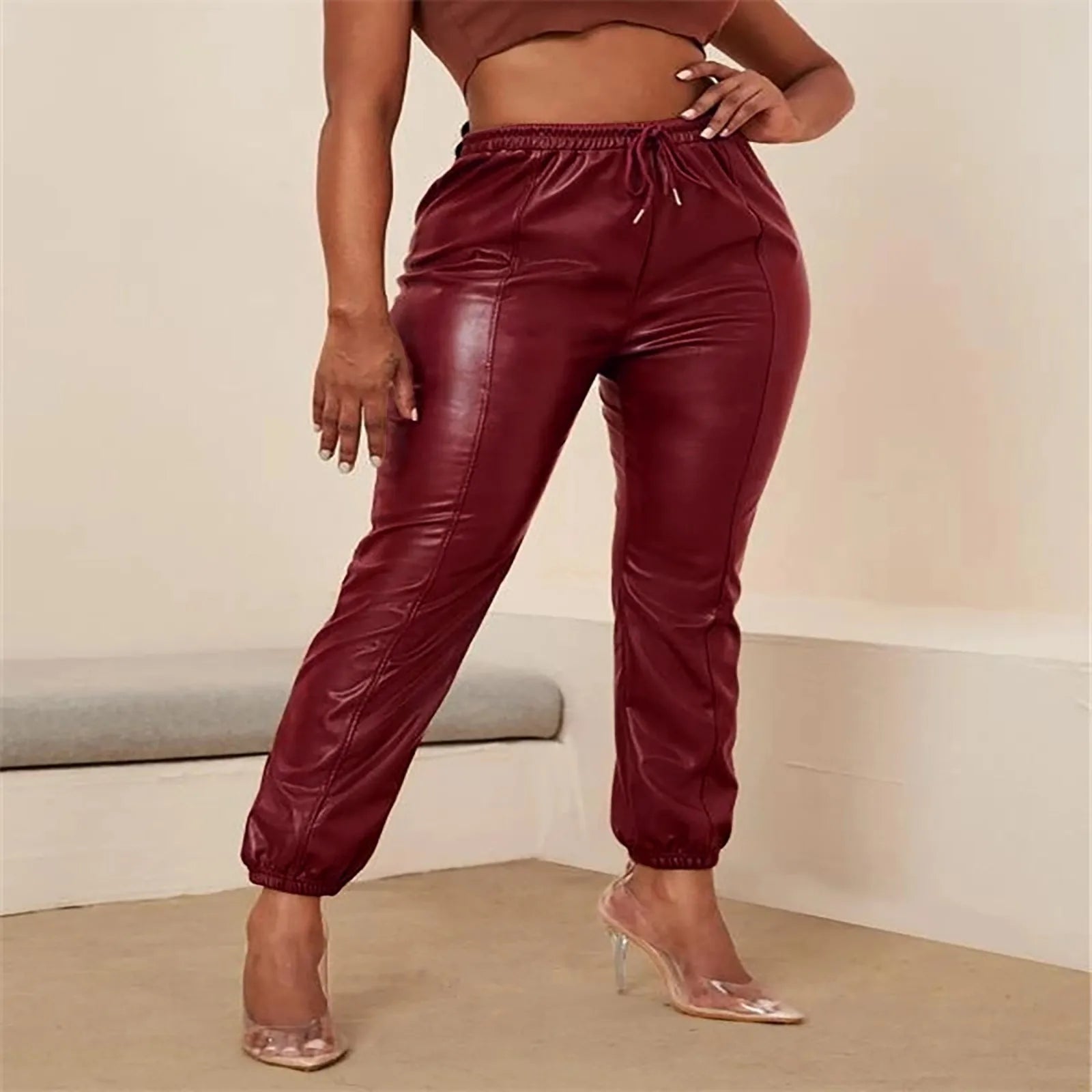 Women'S Trousers With Belt Solid Color Leather Pants Mid-Waist Fashion Straight Leg Bloomers Loose Female Black Pants New 바지 - Premium  from Lizard Vigilante - Just $10.99! Shop now at Lizard Vigilante