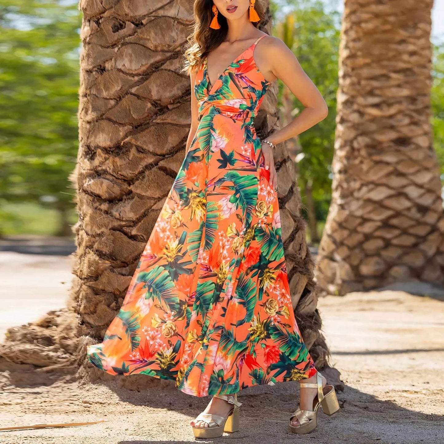 Boho Bliss! Spaghetti Strap Backless Maxi Dress – Floor-Length Floral Fantasy for Casual Holidays & Prom - Premium dress from Lizard Vigilante - Just $43.33! Shop now at Lizard Vigilante