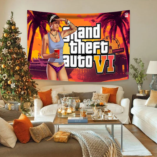 GTA 6 Vice City Bohemian Tapestry – Wall Hanging Decoration for Bedroom, Dorm, Sofa, or Living Room - Premium tapestry from Lizard Vigilante - Just $10.99! Shop now at Lizard Vigilante