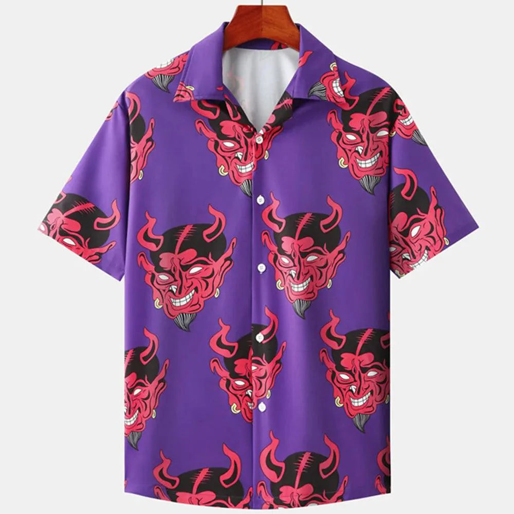 Devil Print Cuban Collar Hawaiian Shirt for Men – Trendy Summer Streetwear - Premium shirt from Lizard Vigilante - Just $23.88! Shop now at Lizard Vigilante