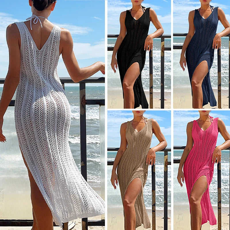 2024 Summer Chic Hollow Out Knitted Maxi Dress – Sexy Sleeveless Beach Cover-Up for Vacation - Premium beach cover up dresses from dsers - Just $38.88! Shop now at Lizard Vigilante