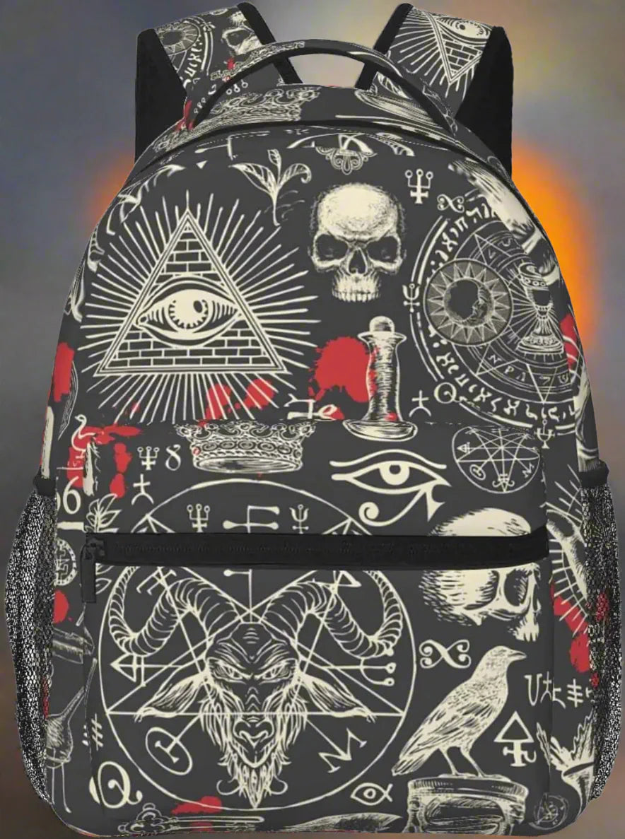 Retro Witchcraft Satanic Laptop Backpack – Stylish Unisex Casual Travel Bag with Chain Straps & Air Cushion Support - Premium bag from Lizard Vigilante - Just $36.66! Shop now at Lizard Vigilante