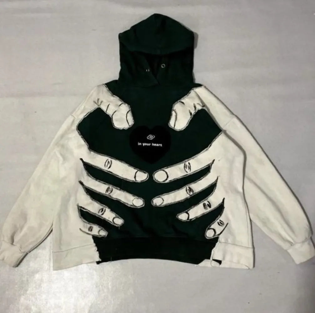 Y2K American Goth 3D Patchwork Hoodie – Retro Hip Hop Streetwear Outerwear for Men