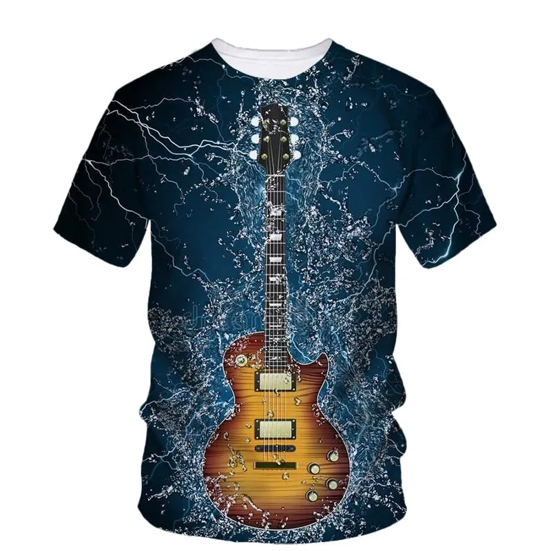 Fashion Trend Rock Music Guitar Boy Fashion Brand Creative 3d Printed Round Neck Shirt Short Sleeve T-Shirt Plus Size Clothing - Premium guitar shirt from Lizard Vigilante - Just $23.99! Shop now at Lizard Vigilante