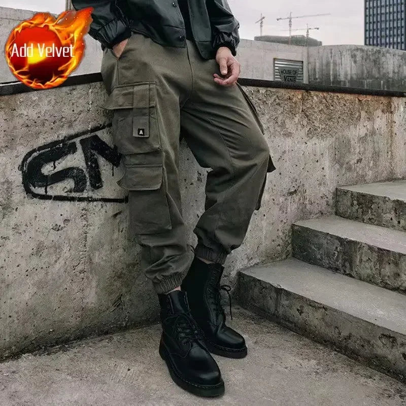 Men's Multi-Pocket Cargo Pants – Korean Style Techwear Biker Trousers for Autumn - Premium pants from Lizard Vigilante - Just $39.92! Shop now at Lizard Vigilante