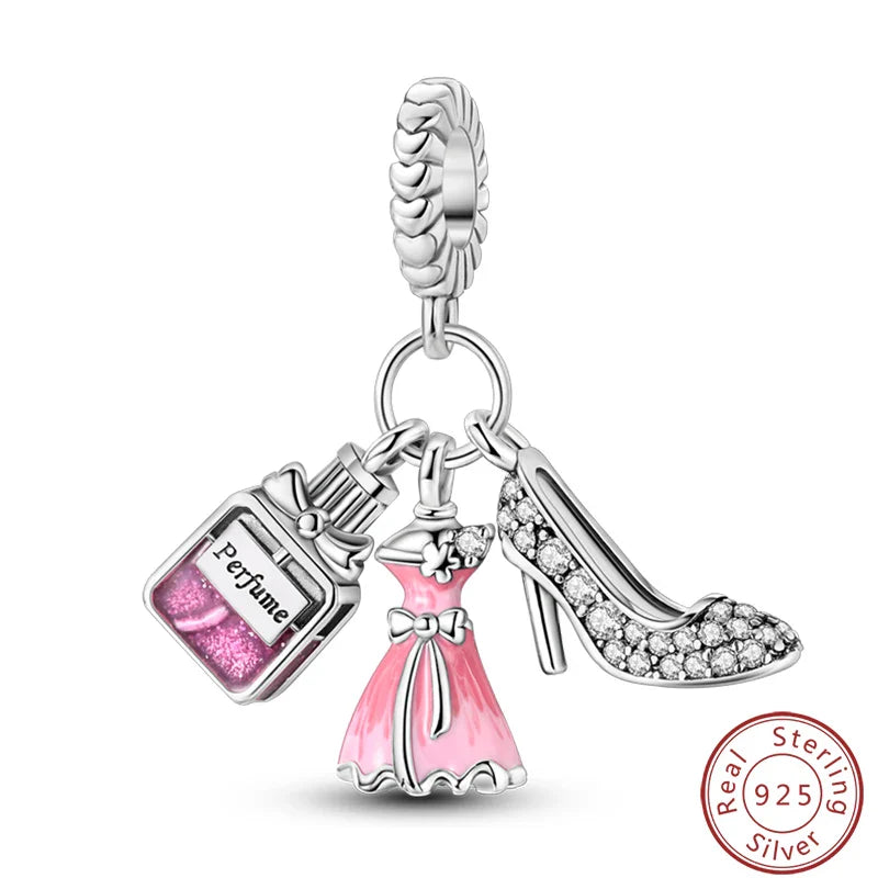 S925 Sterling Silver Princess Golf Hamster Camera Travel Three Piece Set Charms Beads 3mm DIY Fine Jewelry Making