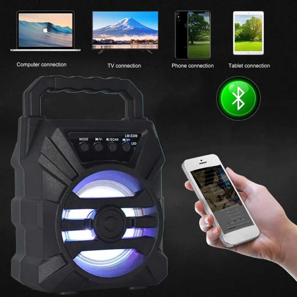 Wireless Bluetooth Speaker with LED Wireless Handheld Speaker Support Wired Microphone/TF Card/U Stick Audio Line Input