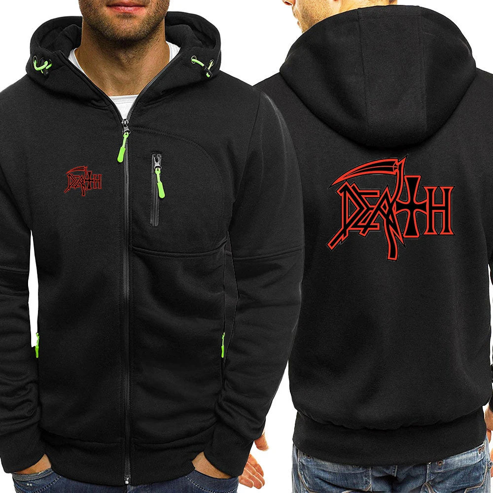 Death Rock Band Heavy Metal Printed Men's Zipper Hoodie – Fleece Sweatshirt for Spring & Autumn - Premium hoodie from Lizard Vigilante - Just $38.99! Shop now at Lizard Vigilante