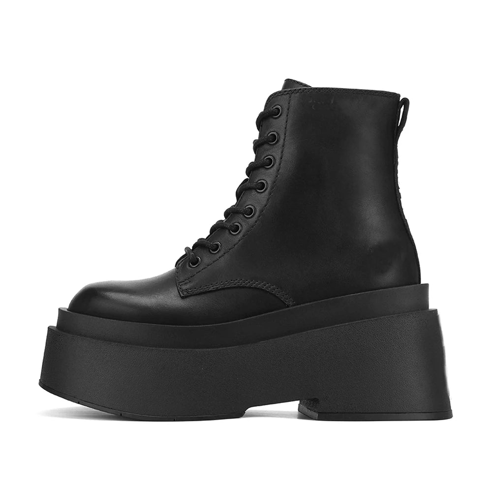 GIGIFOX Gothic Platform High Boots for Women – Black Punk Combat Motorcycle Chunky Halloween Stretch Boots - Premium platform boots from Lizard Vigilante - Just $53.88! Shop now at Lizard Vigilante