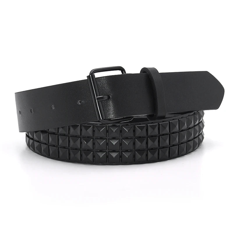 GAOKE Pyramid Studded Leather Belt – Punk Rock Rivet Waistband for Men & Women with Pin Buckle | Edgy Fashion for Black Jeans - Premium belt from Lizard Vigilante - Just $29.99! Shop now at Lizard Vigilante