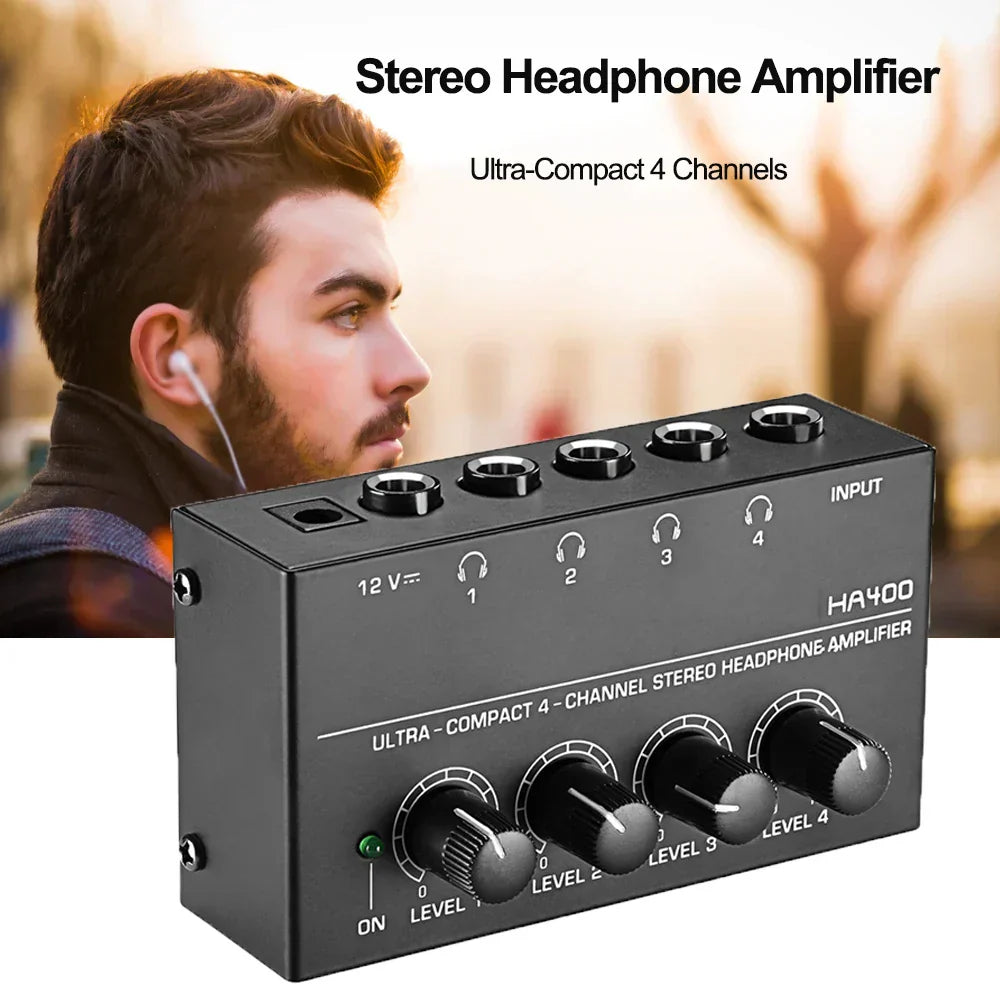 HA400 Ultra-Compact 4 Channels Headphone Amplifier Mini Audio Stereo Amp Amplifier with EU US Adapter For Music Mixer Recording - Lizard Vigilante