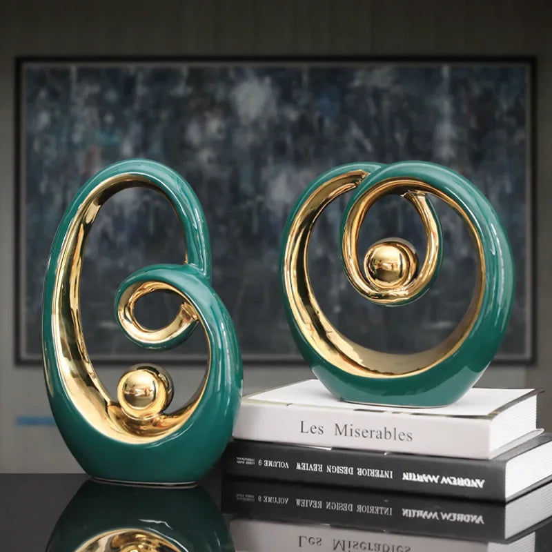 Abstract Ceramic Sculpture Golden Art Statue Modern Home Decor Accessories Living Room Desk Office Supplies Crafts Gifts