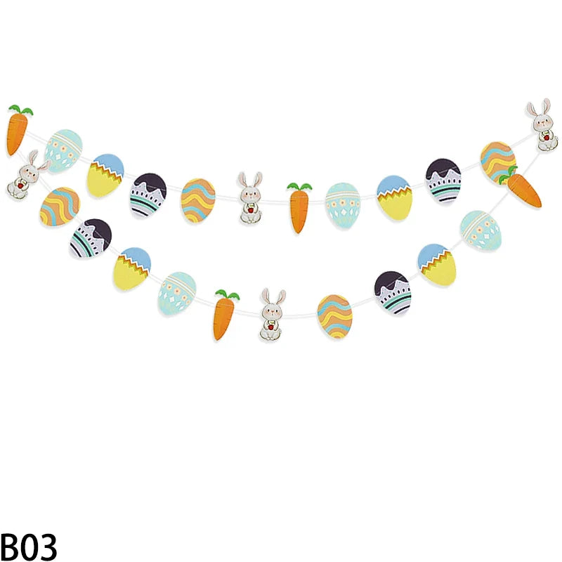 3M Happy Easter Banner Rabbit Carrot Egg Cartoon Bunny Garland Wall Hanging Bunting Flag Easter Party Decoration For Home