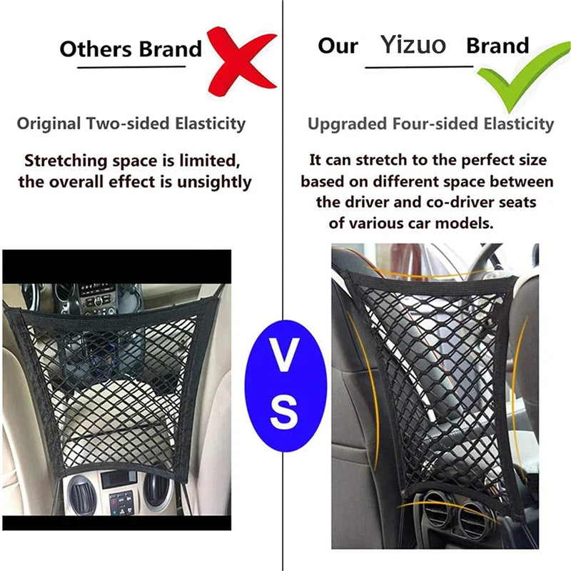 Car Storage Net Bag Between Seats Car Divider Pet Barrier Stretchable Elastic Mesh Bag Organizer Auto Accessories