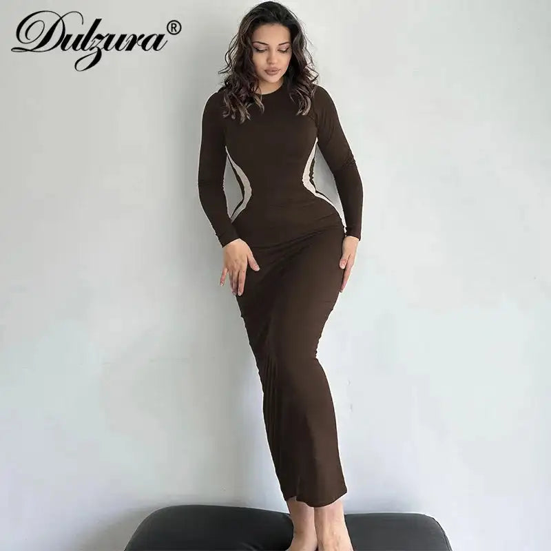 Hawthaw Women 2023 Autumn Winter Long Sleeve Party Club Streetwear Bodycon Black Long Dress Wholesale Items For Business