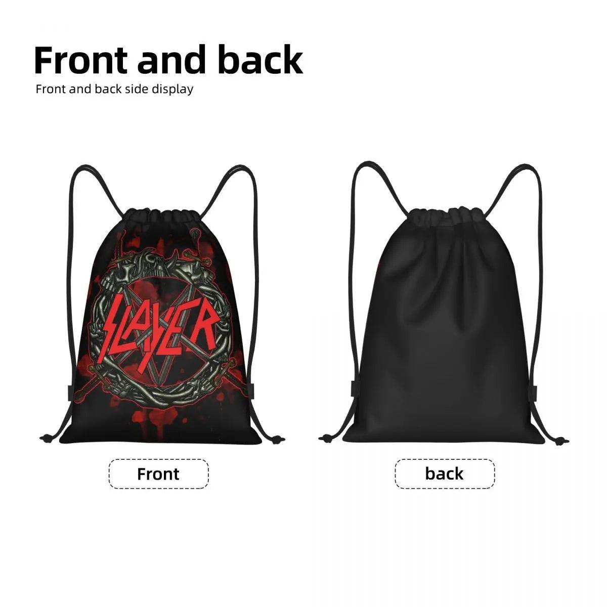 Heavy Metal Rock Slayers Logo Drawstring Bags Women Men Portable Sports Gym Sackpack Thrash Band Shopping Backpacks - Lizard Vigilante