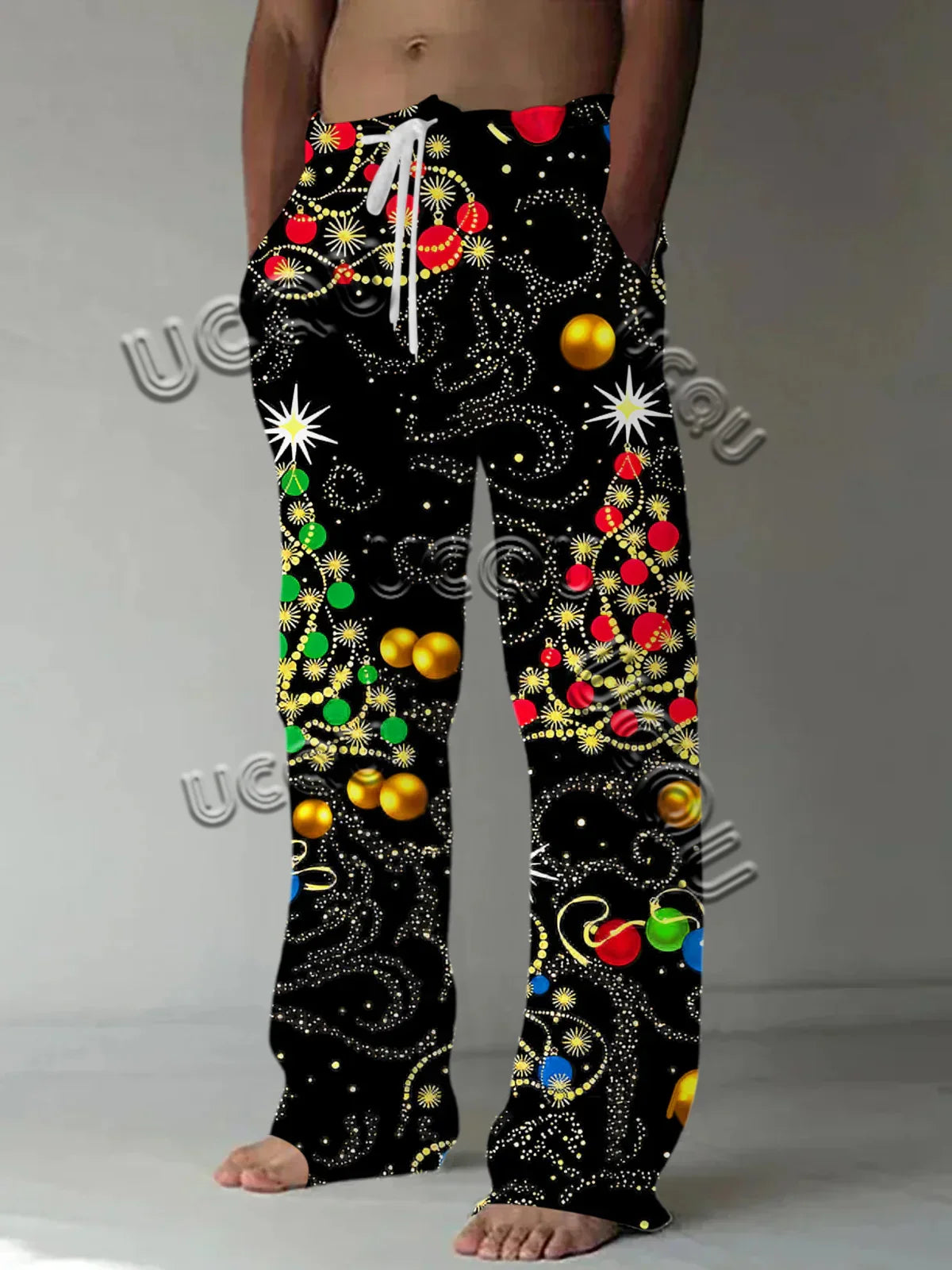 Men'S Christmas Pants 3D Funny Santa Print Casual Pants American Drawstring Loose Lightweight Fashionable Hip-Hop Sports Pants