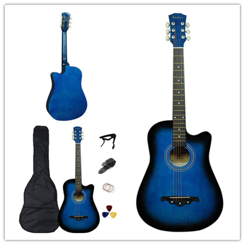 38 inch Acoustic Guitar Kit Folk Guitar for Beginners Children 6 Strings Travel Guitar Black Blue White Wood Brown Guitarr AGT16 - Premium  from Lizard Vigilante - Just $57.99! Shop now at Lizard Vigilante