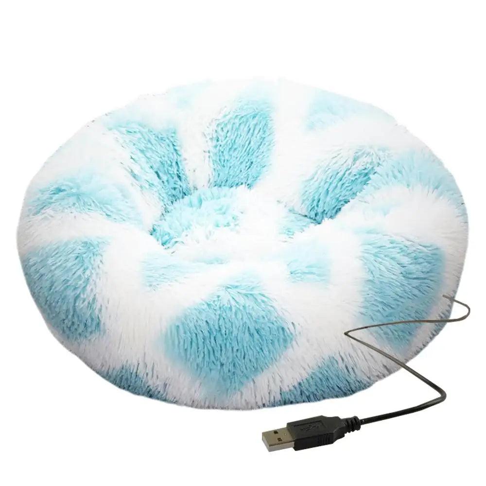 Round Dog Bed House Dog Mat Long Plush Cats Nest USB Heating Dog Basket Pet Cushion Soft Sleeping Pets Winter Warmth Supplies - Premium pet bed from Lizard Vigilante - Just $31.99! Shop now at Lizard Vigilante