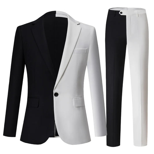 Men‘s Suit Business Fashion Elegant Black & White Bodycon Contrast Color Suit / Male Slim Stage Party 2 Pcs Blazers Jacket Pants Sets - Premium suit from Lizard Vigilante - Just $59.99! Shop now at Lizard Vigilante