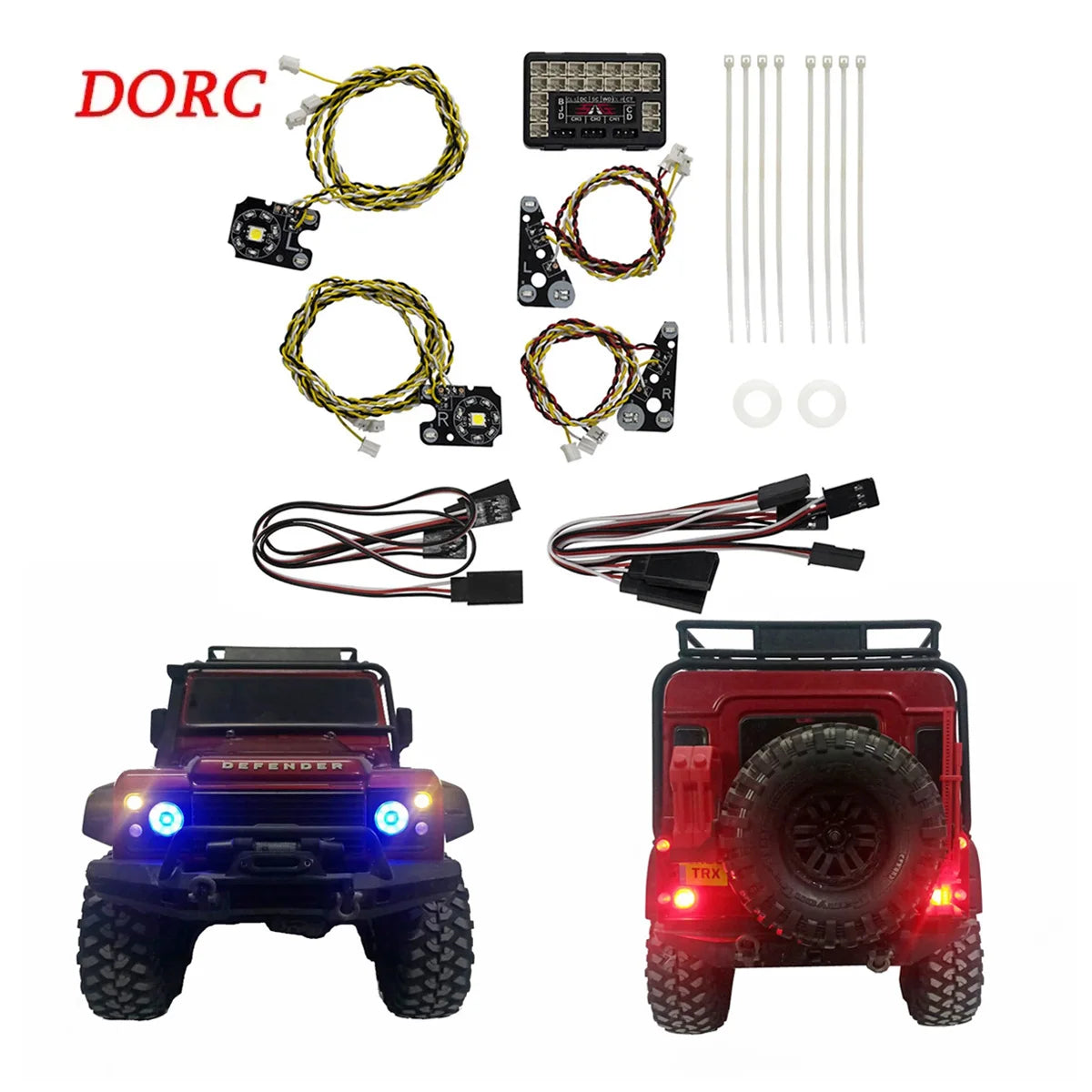 TRX4 Defender Light Kit – Front & Rear LED Lights with Angel Eyes for 1/10 RC Rock Crawler TRX-4 Body Custom Upgrade - Premium headlights from Lizard Vigilante - Just $42.66! Shop now at Lizard Vigilante