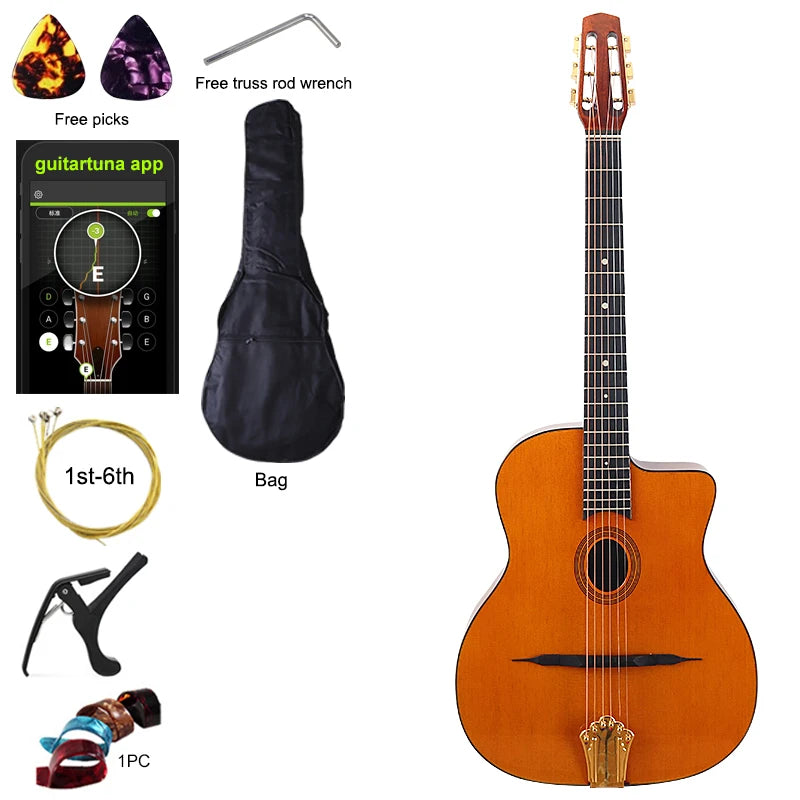 41-Inch Django Spruce Top Gypsy Swing Acoustic Guitar – High Gloss 6-String Folk Guitar with Hickory Fingerboard and Rosewood Back - Premium guitar from Lizard Vigilante - Just $280.99! Shop now at Lizard Vigilante