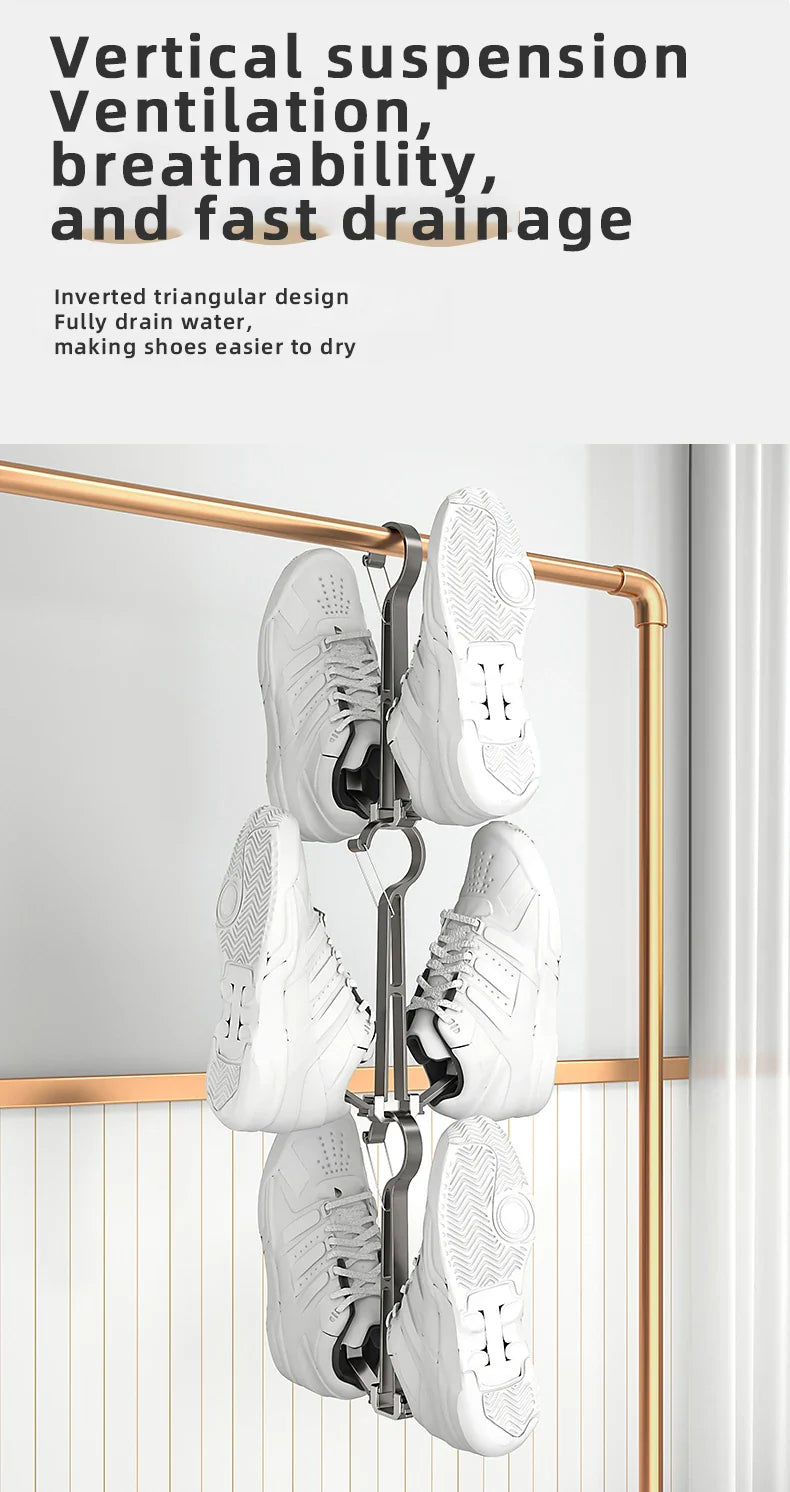 Household Shoes Drying Rack Balcony Foldable Shoe Hanger Clothing Hook Sneaker Rack Home Storage Lundary Tools