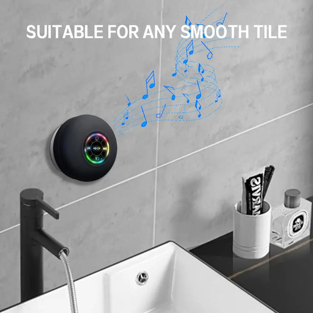 Waterproof Bluetooth Speaker with LED Lights Portable Wireless Shower Speaker with Suction Cup for Bathroom Outdoor Travel