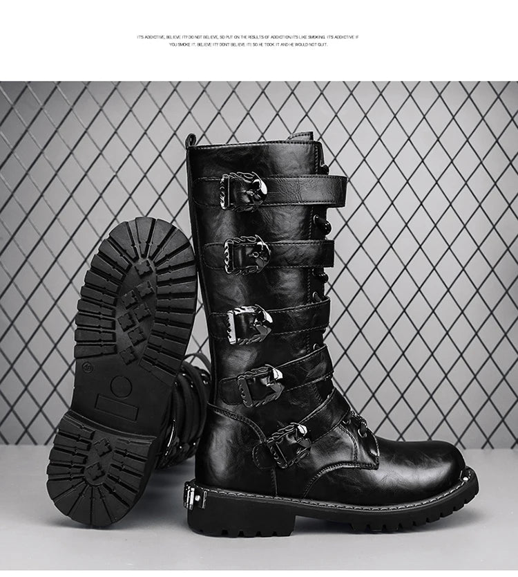 DEADFUEL BLACKOUT: Men’s Mid-Calf Leather Motorcycle Boots with Zip Buckle – Streetwear Punk Cowboy Tool Boots for Winter Chaos - Premium boots from dsers - Just $135.99! Shop now at Lizard Vigilante