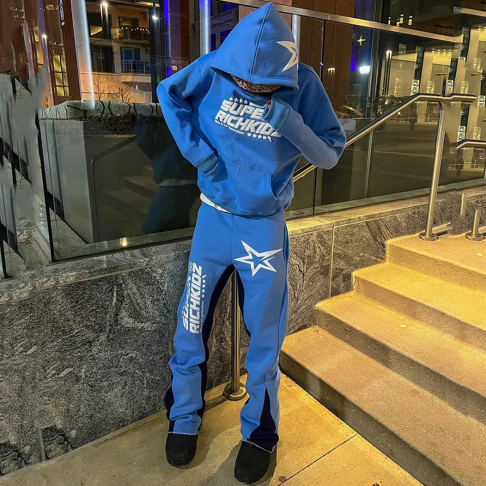 Y2K Heatwave: Oversized Flared Hoodie Set – LV Street Echo Edition - Premium hoodie set from dsers - Just $46.99! Shop now at Lizard Vigilante