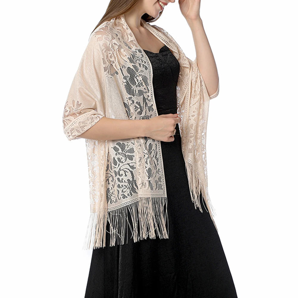 Fashion Women's Lace Sheer Tassels Evening Dress Shawl Hollow Bridal Bridesmaid Boleros Wraps Mesh Wedding Capes Party Shawls - Premium  from Lizard Vigilante - Just $24.99! Shop now at Lizard Vigilante