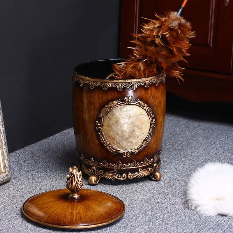 Retro Circular Garbage Bin Covered Living Room Creative Waste Bins Kitchen Bedroom Wastebasket Trash Can Lid Luxury Beautiful