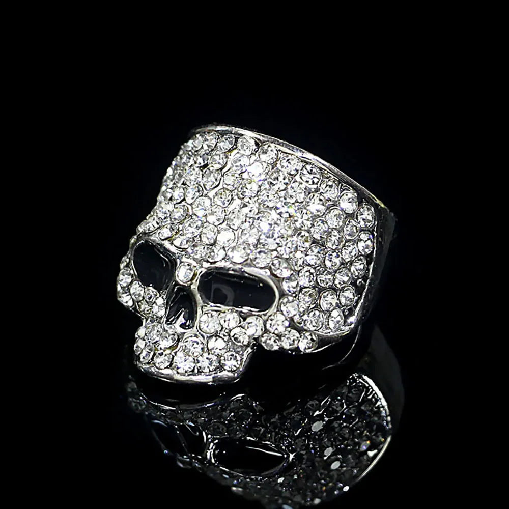 FishSheep Men's Punk Hip-Hop Austrian Crystal Skull Ring | Rhinestone Biker Ring | Fashionable Skeleton Jewelry for Rock Style and Parties - Premium ring from Lizard Vigilante - Just $19.87! Shop now at Lizard Vigilante