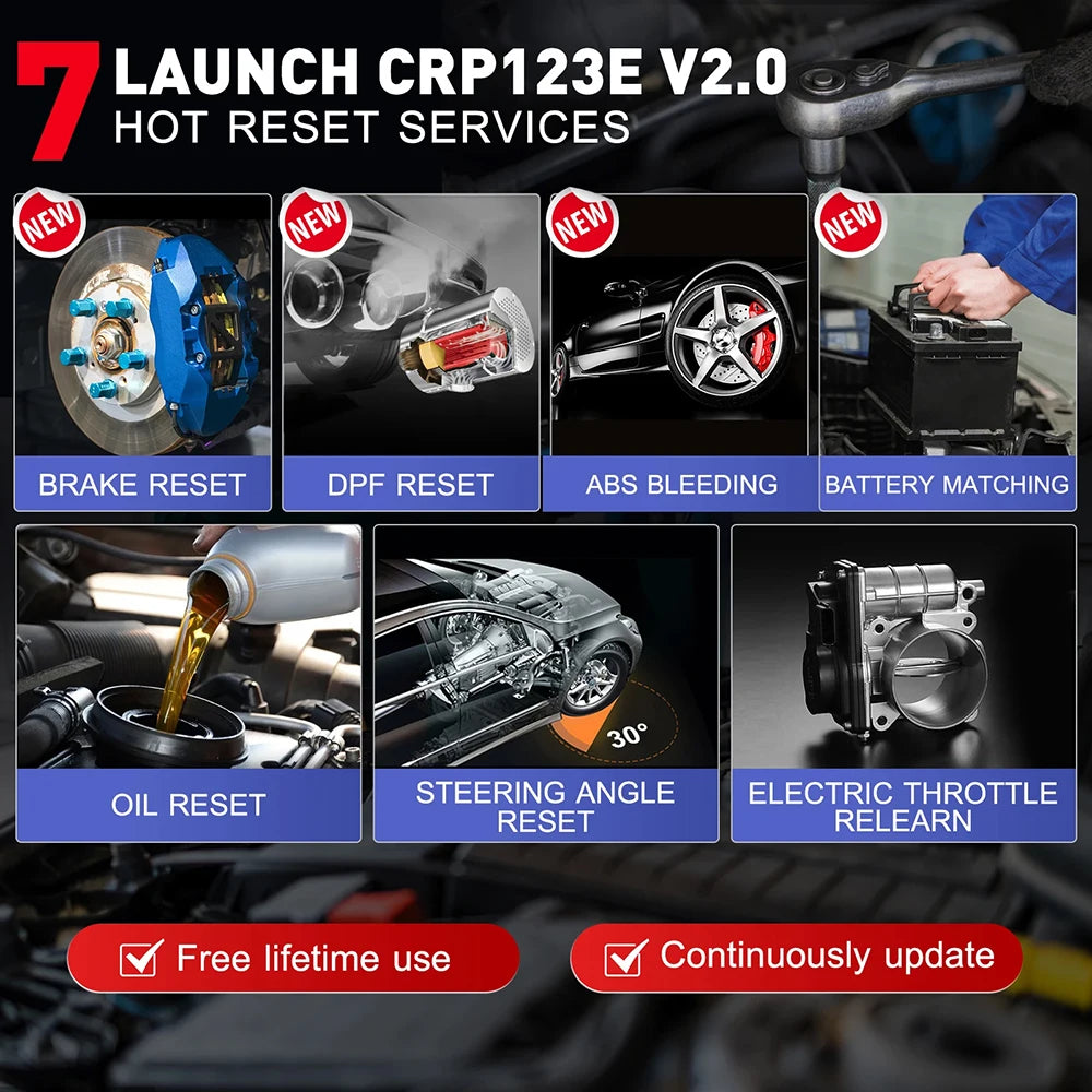 New 2024 LAUNCH X431 CRP123E V2.0 Car OBD2 Diagnostic Tools Auto OBD Scanner ABS SRS Engine AT+ 7 Reset Service Free Update - Premium  from Lizard Vigilante - Just $285.99! Shop now at Lizard Vigilante