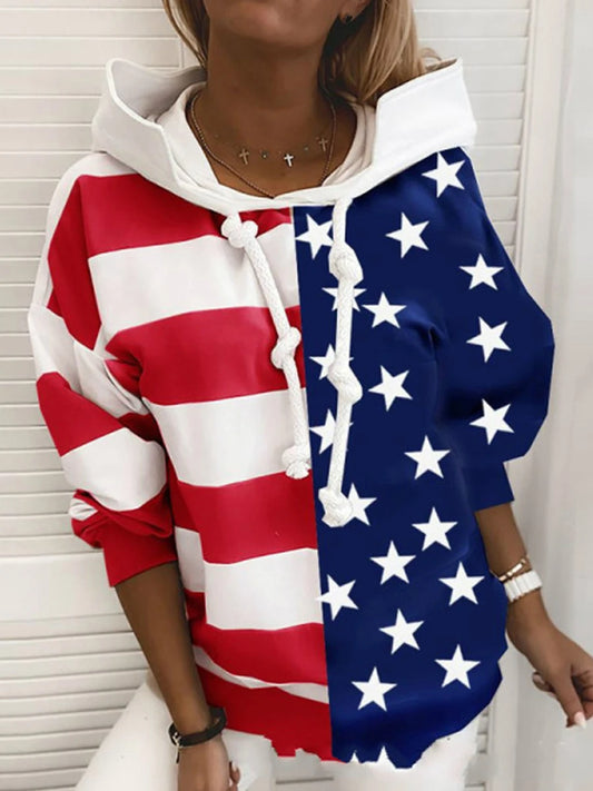 American Flag Hoodies Women Simple Loose Hoody Y2k Street High Quality Hooded Sweatshirt Sportswear Casual Tops Female - Premium Long-sleeve hoodie from Lizard Vigilante - Just $42.99! Shop now at Lizard Vigilante