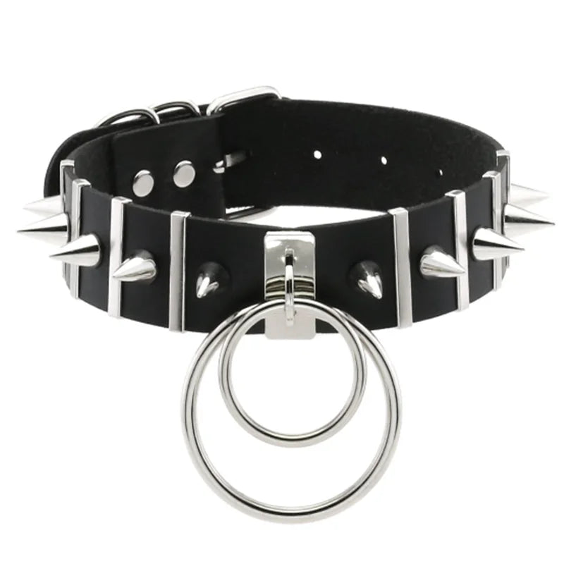 Harajuku Punk Rock Goth Choker - PU Leather Rivet Heart Cross Spike Necklace for Women, Hip Hop Bondage Jewelry - Premium choker from Lizard Vigilante - Just $23.88! Shop now at Lizard Vigilante