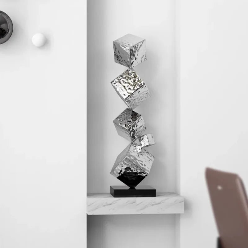 Stainless Steel Geometric Modeling Statues Modern Simple Luxury Living Room Entrance Hall Lobby Creative Sculptures Home Decor
