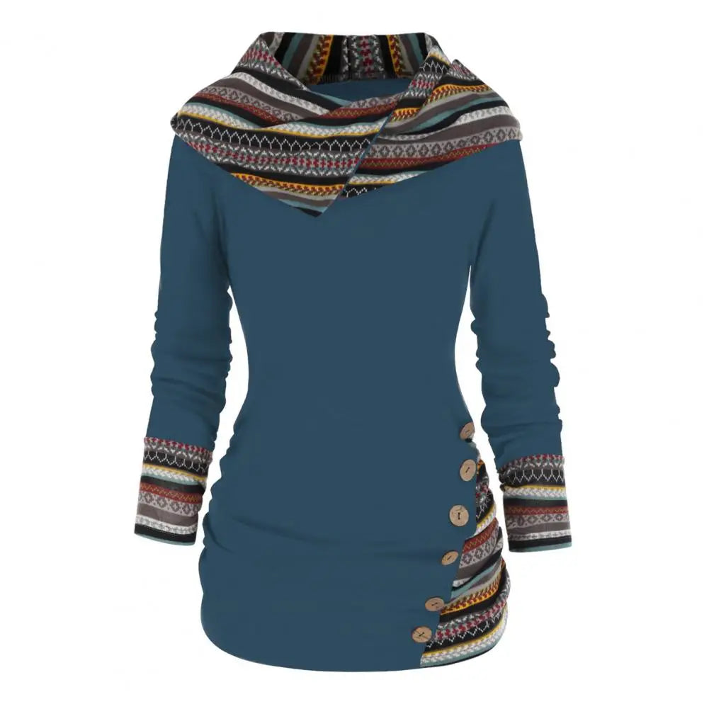 Women Sweatshirt Ethnic Style Geometric Stripe Splicing Print Hoodie Autumn Winter Hooded Long Sleeve Mid-length Sweatshirt - Premium hoodie from Lizard Vigilante - Just $39.99! Shop now at Lizard Vigilante