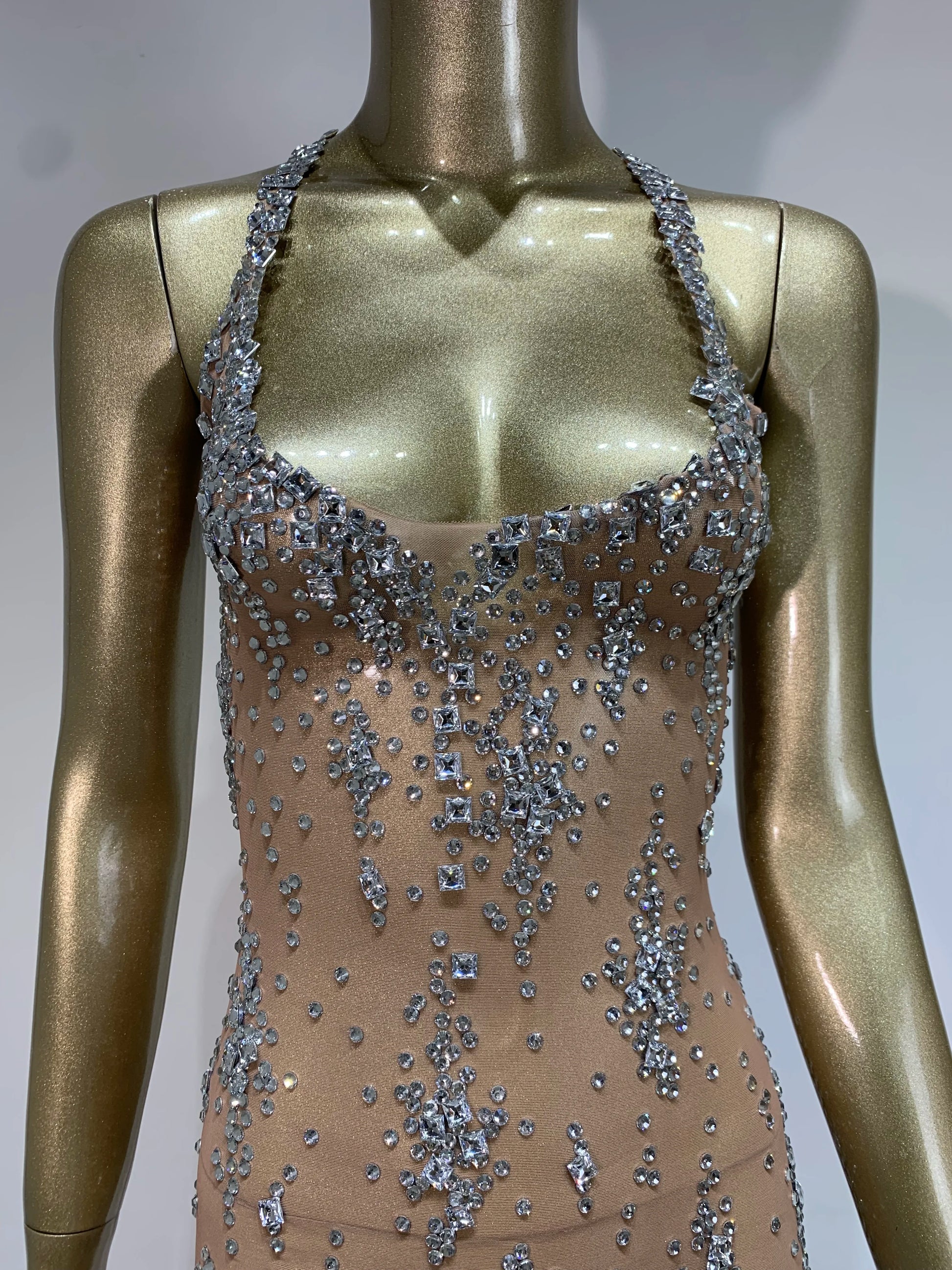 Women's Sparkly Rhinestone Mesh Evening Dress – Sexy Sheer V-Neck Celebrity Birthday Gown - Premium dress from Lizard Vigilante - Just $109.99! Shop now at Lizard Vigilante