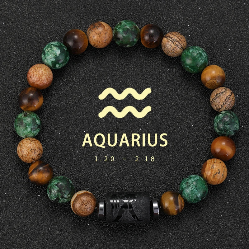 Zodiac Signs Natural Stone Bracelets Taurus Cancer Virgo Pisces Bracelets Ladies Men Couples Friendship Jewelry Gift Bracelet - Premium bracelet from Lizard Vigilante - Just $22.99! Shop now at Lizard Vigilante