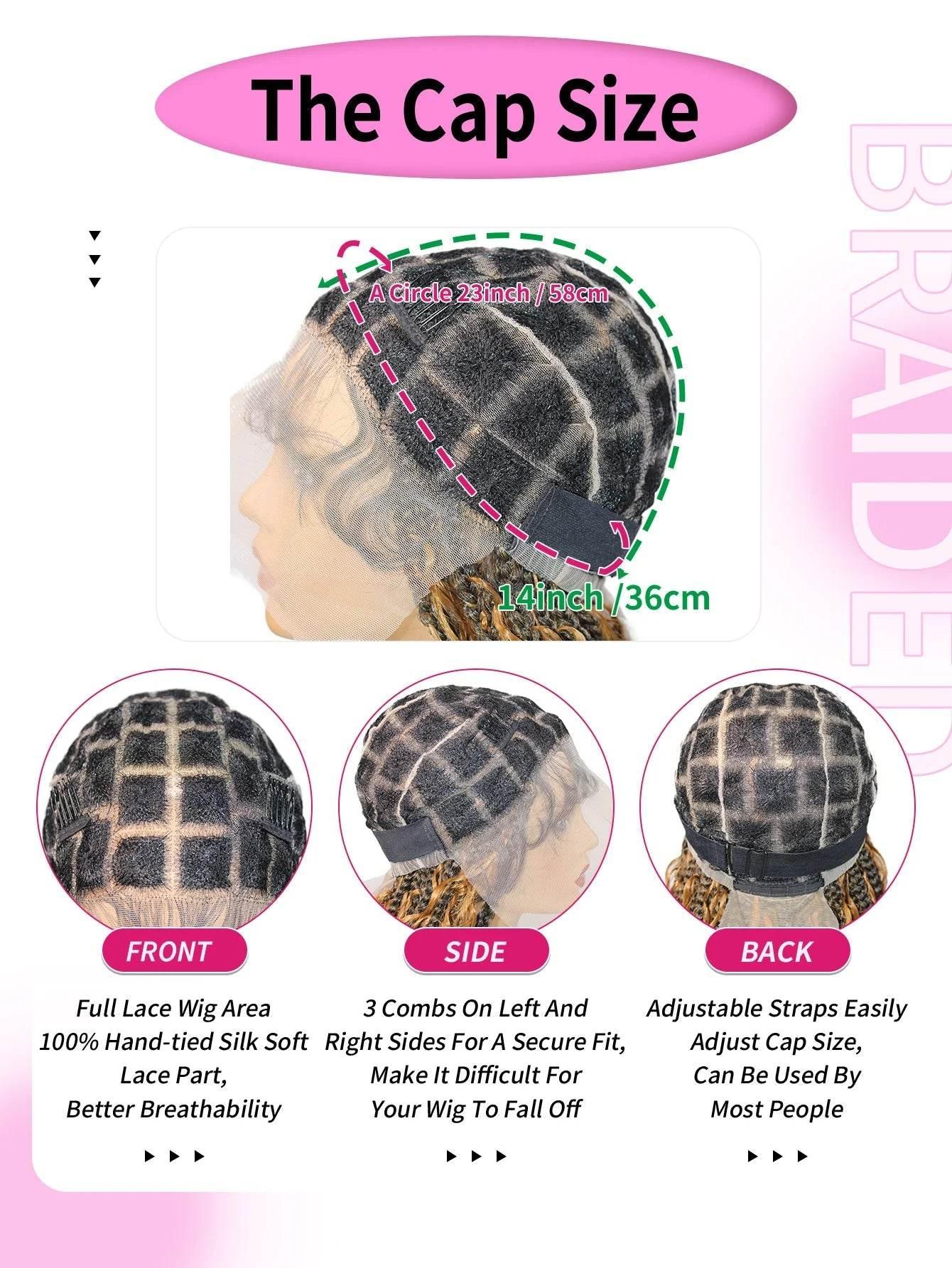 Boho Knotless Braided Wigs Synthetic Full Lace Braids With Curly Hair Ends Goddess Ombre Blonde Box Braided Wigs With Baby Hair