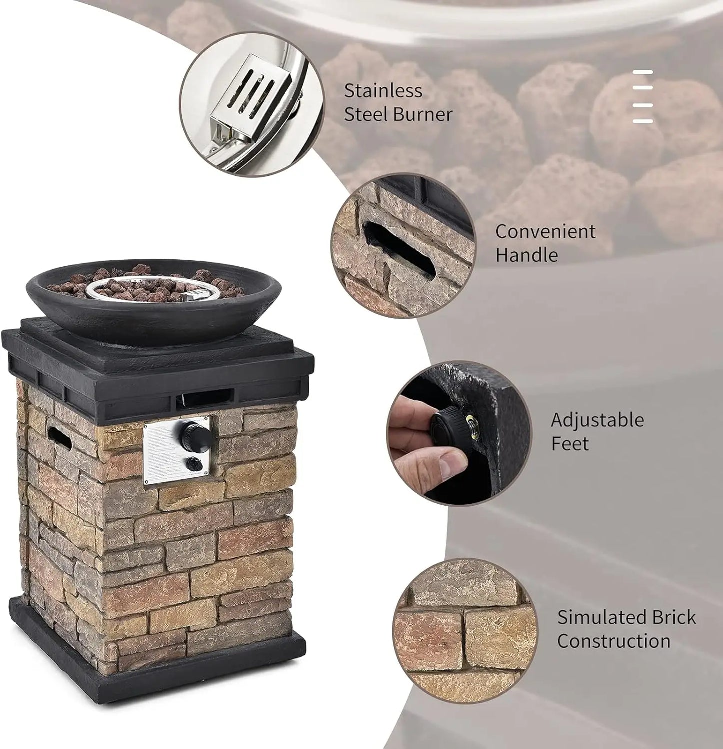 Rustic Propane Firebowl Column, 40,000 BTU Gas Fire Pit Table with Ledgestone Design & Rain Cover - Premium fire pit from Lizard Vigilante - Just $299.88! Shop now at Lizard Vigilante