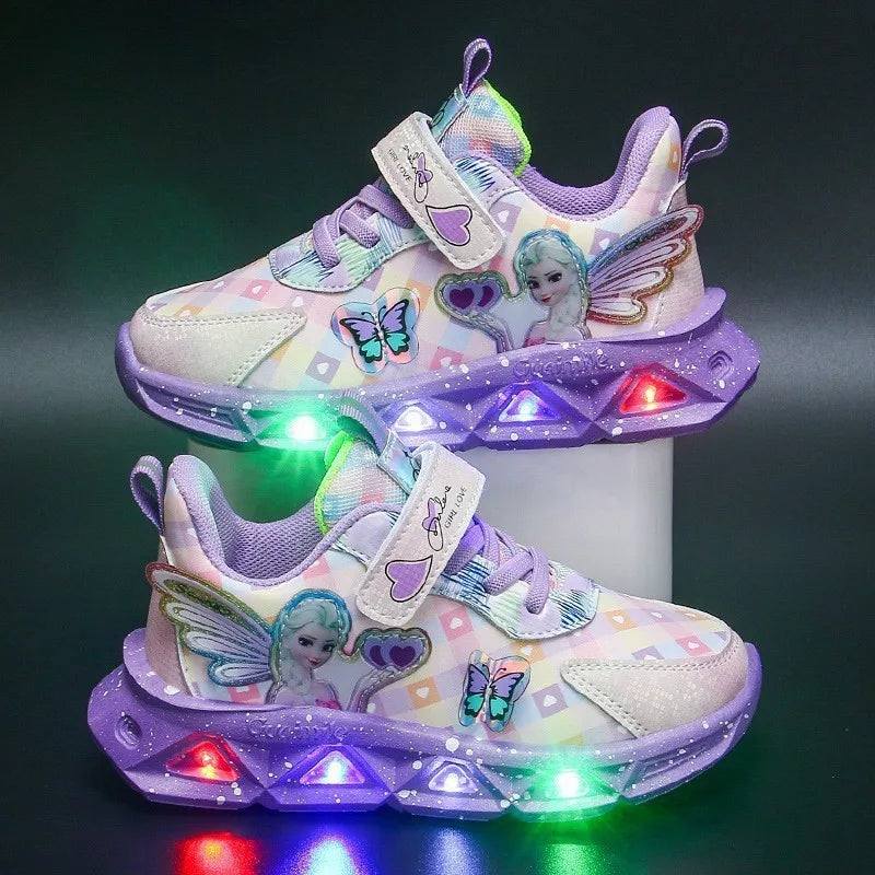 Pink Elsa Princess LED Lighting Sneakers for Baby Girls - Premium Sneakers from Lizard Vigilante - Just $28.88! Shop now at Lizard Vigilante