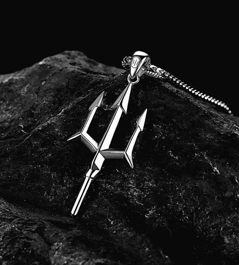 Fashionable Neptune Poseidon Trident Metal Pendant Necklace Men's Biker Gothic Rock Motorcycle Fashion Jewelry Gift - Lizard Vigilante