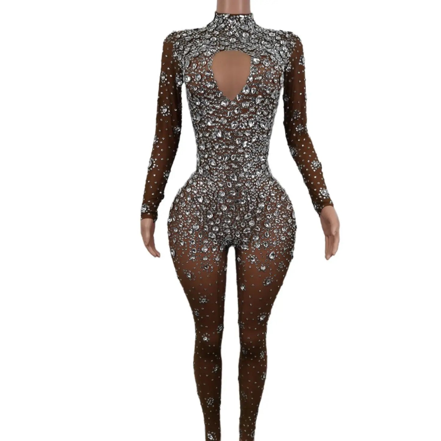 Gorgeous Rhinestone Jumpsuit - Sexy Long-Sleeved Performance Wear for Nightclub Singers & DJs - Premium Cosplay Costumes from Lizard Vigilante - Just $224.49! Shop now at Lizard Vigilante