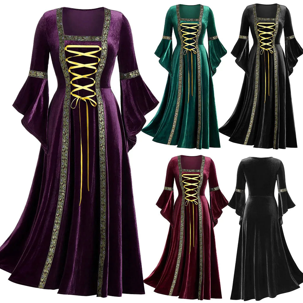 Halloween Women Dress Costumes For Women Long Sleeve Medieval Cosplay Vintage Vampire Witch Victorian Gothi Bandage Dress - Premium  from Lizard Vigilante - Just $45.99! Shop now at Lizard Vigilante
