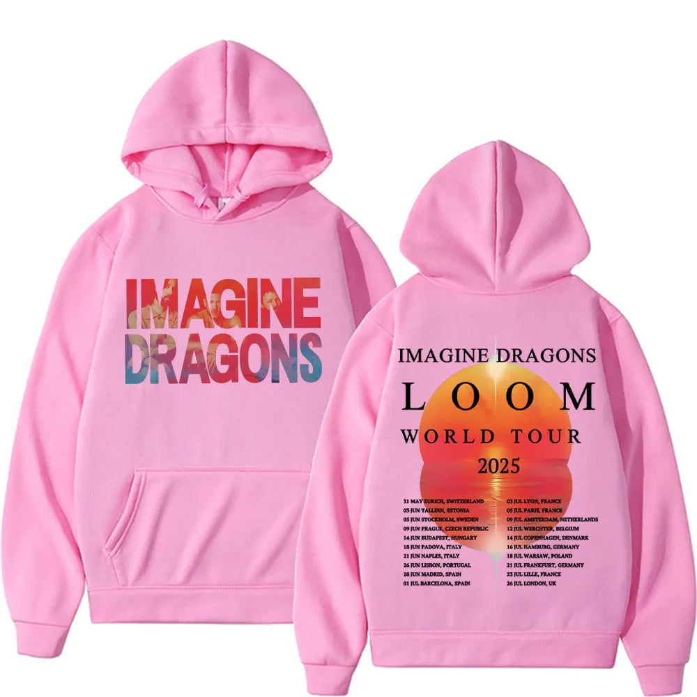 Imagine Dragons World Loom Tour 2025 Print Hoodie Men Women Vintage Hip Hop Streetwear Sweatshirt