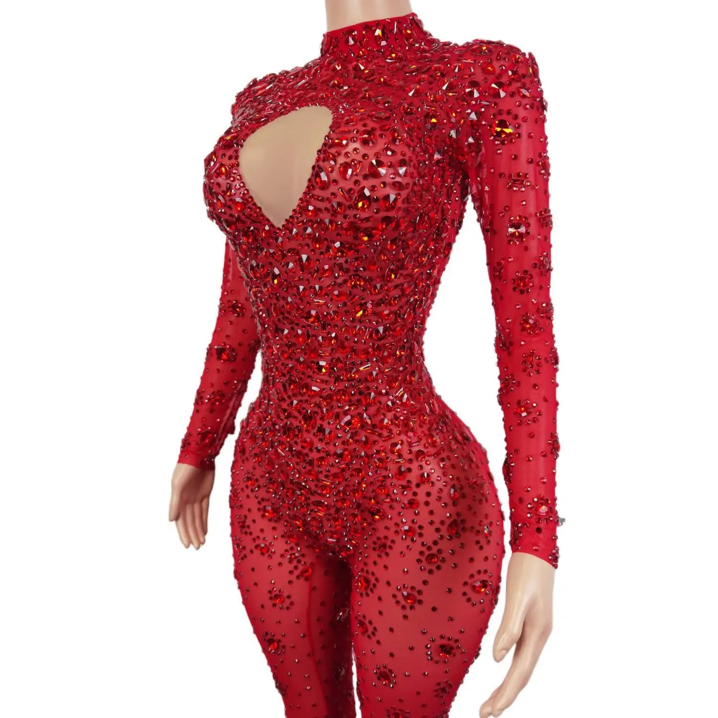 Gorgeous Rhinestone Jumpsuit - Sexy Long-Sleeved Performance Wear for Nightclub Singers & DJs - Premium Cosplay Costumes from Lizard Vigilante - Just $224.49! Shop now at Lizard Vigilante